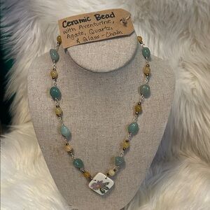 Ceramic Bead Necklace with Aventurine and Agate